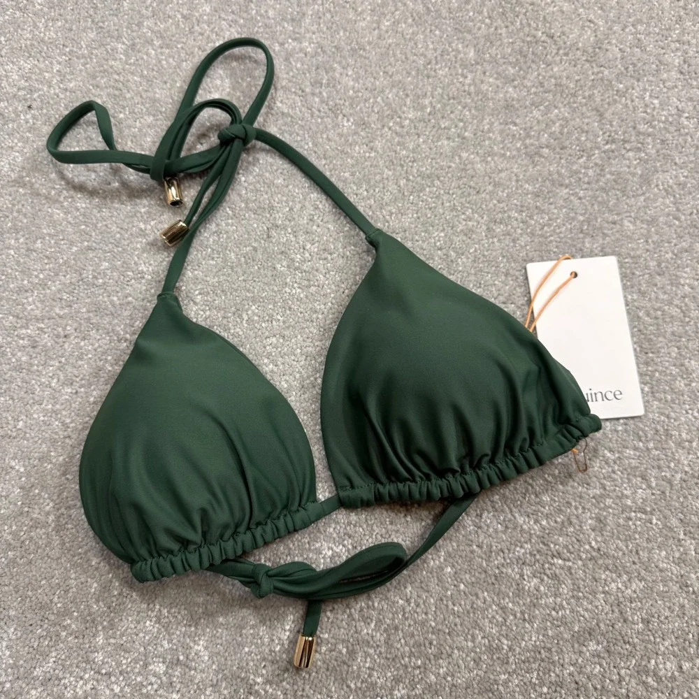 Quince‎ Triangle Bikini Top Recycled Palm Green Small NWT Halter Swimwear Barbie